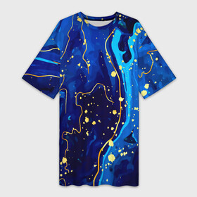 Платье-футболка 3D с принтом СИНИЙ ГРАНИТ в Белгороде,  |  | marble | абстракция | гранит | золото | золотой | камень | контраст | линии | позолочен | полосы. | синий гранит