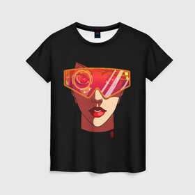 Женская футболка 3D с принтом КиберДевушка в Белгороде, 100% полиэфир ( синтетическое хлопкоподобное полотно) | прямой крой, круглый вырез горловины, длина до линии бедер | виртуальная | киборг | красотка | очки | робот