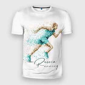 Мужская футболка 3D спортивная с принтом Russia Running в Белгороде, 100% полиэстер с улучшенными характеристиками | приталенный силуэт, круглая горловина, широкие плечи, сужается к линии бедра | running | russia | russia running | бег | россия