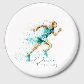 Значок с принтом Russia Running в Белгороде,  металл | круглая форма, металлическая застежка в виде булавки | running | russia | russia running | бег | россия