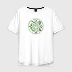 Мужская футболка хлопок Oversize с принтом Mandala chakra Anahata Green в Белгороде, 100% хлопок | свободный крой, круглый ворот, “спинка” длиннее передней части | anahata | chakra | mandala | om | yoga | йога | сердечная | чакра