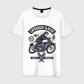 Мужская футболка хлопок с принтом кафе гонщик классический в Белгороде, 100% хлопок | прямой крой, круглый вырез горловины, длина до линии бедер, слегка спущенное плечо. | motorcycle | racer | гонщик | мотоцикл