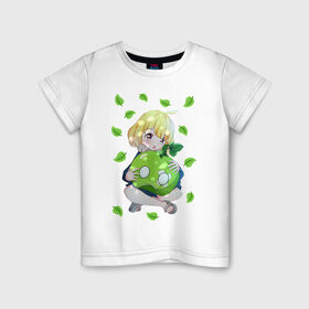 Детская футболка хлопок с принтом Суйка в Белгороде, 100% хлопок | круглый вырез горловины, полуприлегающий силуэт, длина до линии бедер | dr. stone | аниме девочка | доктор стоун | кавай | листья | суйка