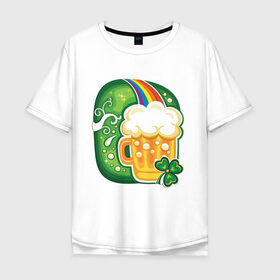 Мужская футболка хлопок Oversize с принтом Традиционное питье на Патрика в Белгороде, 100% хлопок | свободный крой, круглый ворот, “спинка” длиннее передней части | 17 марта | день святого патрика | зеленый | ирландия | клевер | кружка | монеты | радуга | традиции | эль