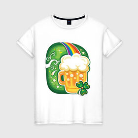 Женская футболка хлопок с принтом Традиционное питье на Патрика в Белгороде, 100% хлопок | прямой крой, круглый вырез горловины, длина до линии бедер, слегка спущенное плечо | 17 марта | день святого патрика | зеленый | ирландия | клевер | кружка | монеты | радуга | традиции | эль