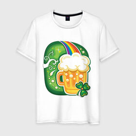 Мужская футболка хлопок с принтом Традиционное питье на Патрика в Белгороде, 100% хлопок | прямой крой, круглый вырез горловины, длина до линии бедер, слегка спущенное плечо. | 17 марта | день святого патрика | зеленый | ирландия | клевер | кружка | монеты | радуга | традиции | эль