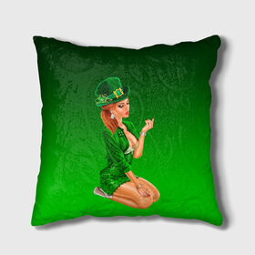 Подушка 3D с принтом девушка лепрекон в зеленом в Белгороде, наволочка – 100% полиэстер, наполнитель – холлофайбер (легкий наполнитель, не вызывает аллергию). | состоит из подушки и наволочки. Наволочка на молнии, легко снимается для стирки | Тематика изображения на принте: 17 марта | девушка | день святого патрика | зеленый | зеленый костюм | ирландия | клевер | кружка | лепрекон | модель | монеты | рисунок | традиции | эль