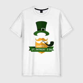 Мужская футболка хлопок Slim с принтом настоящий ирландец в Белгороде, 92% хлопок, 8% лайкра | приталенный силуэт, круглый вырез ворота, длина до линии бедра, короткий рукав | 17 марта | день святого патрика | зеленый | ирландия | клевер | надпись | пожелние | традиции | трубка | цилиндр | шляпа