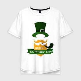 Мужская футболка хлопок Oversize с принтом настоящий ирландец в Белгороде, 100% хлопок | свободный крой, круглый ворот, “спинка” длиннее передней части | 17 марта | день святого патрика | зеленый | ирландия | клевер | надпись | пожелние | традиции | трубка | цилиндр | шляпа