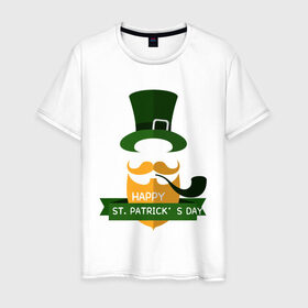 Мужская футболка хлопок с принтом настоящий ирландец в Белгороде, 100% хлопок | прямой крой, круглый вырез горловины, длина до линии бедер, слегка спущенное плечо. | 17 марта | день святого патрика | зеленый | ирландия | клевер | надпись | пожелние | традиции | трубка | цилиндр | шляпа