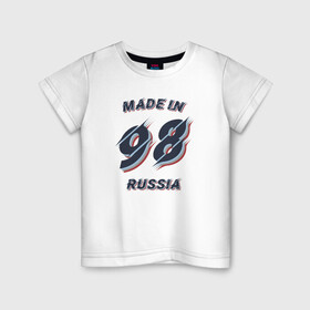 Детская футболка хлопок с принтом Рождённый в 1998 в Белгороде, 100% хлопок | круглый вырез горловины, полуприлегающий силуэт, длина до линии бедер | Тематика изображения на принте: 1998 | 98 | made in russia | год рождения | рождён в россии | рождённый в 1998 | россия | рф