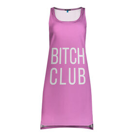 Платье-майка 3D с принтом Bitch club в Белгороде, 100% полиэстер | полуприлегающий силуэт, широкие бретели, круглый вырез горловины, удлиненный подол сзади. | club | pink | клубб бичб пляжб серфинг | розовый