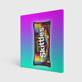 Холст квадратный с принтом Skittles | Черный в Белгороде, 100% ПВХ |  | black | skittles | sweet heat | градиент | зеленый | радуга | розовый | синий | скитлс | черный