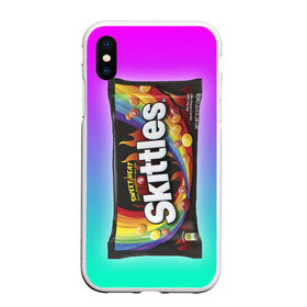 Чехол для iPhone XS Max матовый с принтом Skittles | Черный в Белгороде, Силикон | Область печати: задняя сторона чехла, без боковых панелей | Тематика изображения на принте: black | skittles | sweet heat | градиент | зеленый | радуга | розовый | синий | скитлс | черный