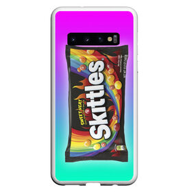 Чехол для Samsung Galaxy S10 с принтом Skittles | Черный в Белгороде, Силикон | Область печати: задняя сторона чехла, без боковых панелей | black | skittles | sweet heat | градиент | зеленый | радуга | розовый | синий | скитлс | черный