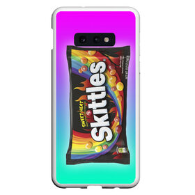 Чехол для Samsung S10E с принтом Skittles | Черный в Белгороде, Силикон | Область печати: задняя сторона чехла, без боковых панелей | Тематика изображения на принте: black | skittles | sweet heat | градиент | зеленый | радуга | розовый | синий | скитлс | черный