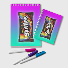 Блокнот с принтом Skittles | Черный в Белгороде, 100% бумага | 48 листов, плотность листов — 60 г/м2, плотность картонной обложки — 250 г/м2. Листы скреплены удобной пружинной спиралью. Цвет линий — светло-серый
 | Тематика изображения на принте: black | skittles | sweet heat | градиент | зеленый | радуга | розовый | синий | скитлс | черный