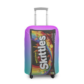 Чехол для чемодана 3D с принтом Skittles | Черный в Белгороде, 86% полиэфир, 14% спандекс | двустороннее нанесение принта, прорези для ручек и колес | black | skittles | sweet heat | градиент | зеленый | радуга | розовый | синий | скитлс | черный