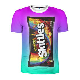 Мужская футболка 3D спортивная с принтом Skittles | Черный в Белгороде, 100% полиэстер с улучшенными характеристиками | приталенный силуэт, круглая горловина, широкие плечи, сужается к линии бедра | black | skittles | sweet heat | градиент | зеленый | радуга | розовый | синий | скитлс | черный
