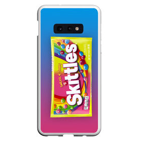 Чехол для Samsung S10E с принтом Skittles | Желтый в Белгороде, Силикон | Область печати: задняя сторона чехла, без боковых панелей | Тематика изображения на принте: skittles | sweet sours | yellow | градиент | желтый | красный | радуга | розовый | синий | скитлс | фиолетовый