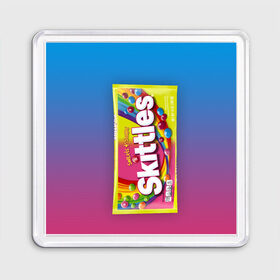 Магнит 55*55 с принтом Skittles | Желтый в Белгороде, Пластик | Размер: 65*65 мм; Размер печати: 55*55 мм | skittles | sweet sours | yellow | градиент | желтый | красный | радуга | розовый | синий | скитлс | фиолетовый