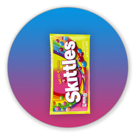 Коврик для мышки круглый с принтом Skittles | Желтый в Белгороде, резина и полиэстер | круглая форма, изображение наносится на всю лицевую часть | skittles | sweet sours | yellow | градиент | желтый | красный | радуга | розовый | синий | скитлс | фиолетовый