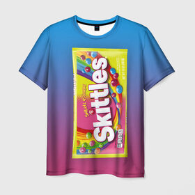 Мужская футболка 3D с принтом Skittles | Желтый в Белгороде, 100% полиэфир | прямой крой, круглый вырез горловины, длина до линии бедер | skittles | sweet sours | yellow | градиент | желтый | красный | радуга | розовый | синий | скитлс | фиолетовый