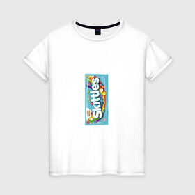 Женская футболка хлопок с принтом Skittles | Голубой в Белгороде, 100% хлопок | прямой крой, круглый вырез горловины, длина до линии бедер, слегка спущенное плечо | blue | freeze pop | limited edition | skittles | скитлс