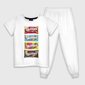 Детская пижама хлопок с принтом Skittles | Разнообразие в Белгороде, 100% хлопок |  брюки и футболка прямого кроя, без карманов, на брюках мягкая резинка на поясе и по низу штанин
 | 4 штуки | freeze pop | limited edition | long lost time | original | skittles | sweet heat | sweet sours | желтый | красный | ориджинл | разнообразие | синий | скитлс | черный