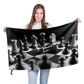 Флаг 3D с принтом Шахматы в Белгороде, 100% полиэстер | плотность ткани — 95 г/м2, размер — 67 х 109 см. Принт наносится с одной стороны | доска | игра | игровая | игры | конь | короли | король | ладья | логика | настольная | настольные | пешка | пешки | спорт | туча | ферзь | шахматный | шахматы