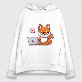 Женское худи Oversize хлопок с принтом Cute fox and laptop в Белгороде, френч-терри — 70% хлопок, 30% полиэстер. Мягкий теплый начес внутри —100% хлопок | боковые карманы, эластичные манжеты и нижняя кромка, капюшон на магнитной кнопке | fox | laptop | love | кицуне | кицунэ | комп | компьютер | лапа | лапка | лиса | лисенок | лисичка | лэптоп | любовь | ноут | ноутбук | отпечаток | очки | привет | рука | ручка | сердечко | сердце