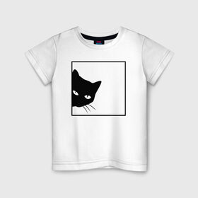 Детская футболка хлопок с принтом BLACK CAT | ЧЕРНАЯ КОШКА в Белгороде, 100% хлопок | круглый вырез горловины, полуприлегающий силуэт, длина до линии бедер | black | cat | cats | creative | hunter | minimalism | night | кот | коте | котенок | котэ | кошка | креатив | креативная | минимализм | надпись | ночь | охотник | текст | черная | черный