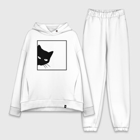 Женский костюм хлопок Oversize с принтом BLACK CAT | ЧЕРНАЯ КОШКА в Белгороде,  |  | black | cat | cats | creative | hunter | minimalism | night | кот | коте | котенок | котэ | кошка | креатив | креативная | минимализм | надпись | ночь | охотник | текст | черная | черный