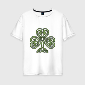 Женская футболка хлопок Oversize с принтом узорный трилистник клевера в Белгороде, 100% хлопок | свободный крой, круглый ворот, спущенный рукав, длина до линии бедер
 | Тематика изображения на принте: 17 марта | день святого патрика | дерево | зеленый | ирландия | кельтский узор | клевер | рисунок | традиции | трехлистник