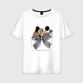 Женская футболка хлопок Oversize с принтом Кисти в Белгороде, 100% хлопок | свободный крой, круглый ворот, спущенный рукав, длина до линии бедер
 | make up | визаж | визажист | макияж | мейк | мейкап | пудра