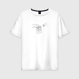 Женская футболка хлопок Oversize с принтом Вискас в Белгороде, 100% хлопок | свободный крой, круглый ворот, спущенный рукав, длина до линии бедер
 | вискас | животные | искусство | кот | котик | прикол | сотворение адама | юмор