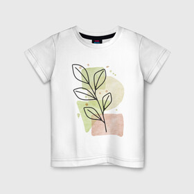 Детская футболка хлопок с принтом Листья на акварели в Белгороде, 100% хлопок | круглый вырез горловины, полуприлегающий силуэт, длина до линии бедер | абстракция | акварель | ветка | зелёный | листва | листья | природа | простой