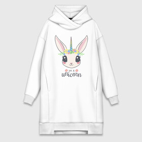Платье-худи хлопок с принтом Кролик единорог в Белгороде,  |  | bunny | cute | unicorn | единорог | кролик | милый | розовый | цветы