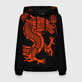 Женская толстовка 3D с принтом RED CHINA DRAGON в Белгороде, 100% полиэстер  | двухслойный капюшон со шнурком для регулировки, мягкие манжеты на рукавах и по низу толстовки, спереди карман-кенгуру с мягким внутренним слоем. | china | china dragon | red dragon | без крыльев | дракон змея | китай | китайские символы | китайский дракон | красный дракон | символ