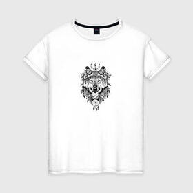 Женская футболка хлопок с принтом Волк в Белгороде, 100% хлопок | прямой крой, круглый вырез горловины, длина до линии бедер, слегка спущенное плечо | волк | волк индеец | инди | ловец снов