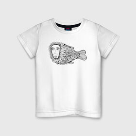 Детская футболка хлопок с принтом Пернатая рыба в Белгороде, 100% хлопок | круглый вырез горловины, полуприлегающий силуэт, длина до линии бедер | графика | девушка | пернатая рыба | рыба | черно белая