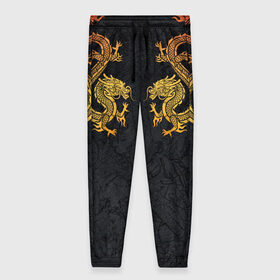 Женские брюки 3D с принтом GOLD CHINA DRAGONS в Белгороде, полиэстер 100% | прямой крой, два кармана без застежек по бокам, с мягкой трикотажной резинкой на поясе и по низу штанин. В поясе для дополнительного комфорта — широкие завязки | Тематика изображения на принте: chine dragon | gold dragon | yellow dragon | без крыльев | желтый дракон | золотые драконы | китайский дракон