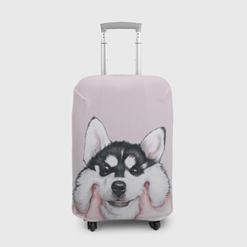 Чехол для чемодана 3D с принтом Руки тискают хаски в Белгороде, 86% полиэфир, 14% спандекс | двустороннее нанесение принта, прорези для ручек и колес | акито | гав | пес | песик | питомец | породистый | псина | руки | собака | собачка | собачник | хаски | щенок | щечки