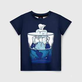 Детская футболка 3D с принтом Polar Ice Bear в Белгороде, 100% гипоаллергенный полиэфир | прямой крой, круглый вырез горловины, длина до линии бедер, чуть спущенное плечо, ткань немного тянется | north pole | planet | water | антарктида | антарктика | арктика | белый медведь | в стакане | вода | земля | кубики льда | лед | льдина | льдинка | медведица | медвежонок | на льдине | наполовину полон | планета
