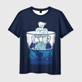 Мужская футболка 3D с принтом Polar Ice Bear в Белгороде, 100% полиэфир | прямой крой, круглый вырез горловины, длина до линии бедер | north pole | planet | water | антарктида | антарктика | арктика | белый медведь | в стакане | вода | земля | кубики льда | лед | льдина | льдинка | медведица | медвежонок | на льдине | наполовину полон | планета