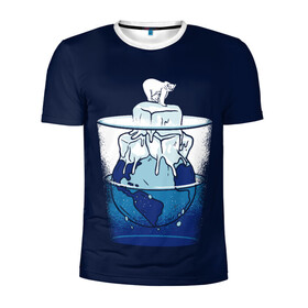 Мужская футболка 3D спортивная с принтом Polar Ice Bear в Белгороде, 100% полиэстер с улучшенными характеристиками | приталенный силуэт, круглая горловина, широкие плечи, сужается к линии бедра | north pole | planet | water | антарктида | антарктика | арктика | белый медведь | в стакане | вода | земля | кубики льда | лед | льдина | льдинка | медведица | медвежонок | на льдине | наполовину полон | планета
