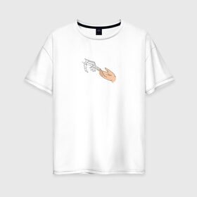Женская футболка хлопок Oversize с принтом The Creation of Adam в Белгороде, 100% хлопок | свободный крой, круглый ворот, спущенный рукав, длина до линии бедер
 | искусство | микеланджело | руки | скелет | сотворение адама