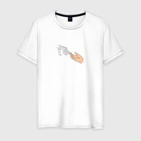 Мужская футболка хлопок с принтом The Creation of Adam в Белгороде, 100% хлопок | прямой крой, круглый вырез горловины, длина до линии бедер, слегка спущенное плечо. | искусство | микеланджело | руки | скелет | сотворение адама