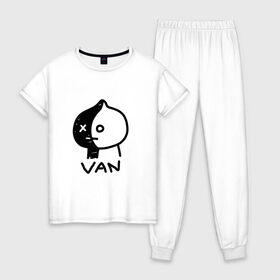 Женская пижама хлопок с принтом VAN | ВАН в Белгороде, 100% хлопок | брюки и футболка прямого кроя, без карманов, на брюках мягкая резинка на поясе и по низу штанин | army | bangtan boys | bt21 | bts | bts stickers | chimmy | cooky | k pop | koya | mang | monster | rap monster | rapmon | rj | rm | shooky | tata | van | бтс | ви | джей хоуп | джонгук | кейпоп | реп монстр | стикеры bts | сюга | чимин | чин