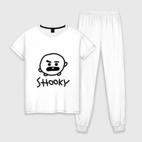 Женская пижама хлопок с принтом SHOOKY | BTS в Белгороде, 100% хлопок | брюки и футболка прямого кроя, без карманов, на брюках мягкая резинка на поясе и по низу штанин | army | bangtan boys | bt21 | bts | bts stickers | chimmy | cooky | k pop | koya | mang | monster | rap monster | rapmon | rj | rm | shooky | tata | van | бтс | ви | джей хоуп | джонгук | кейпоп | реп монстр | стикеры bts | сюга | чимин | чин